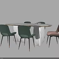 Modern Dining Table Set With Oval Marble Top And Green Brown Chairs 3d model