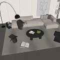 Modern Living Room Sofa and Coffee Table Set With Pillows Throw Blanket and Floor Lamp