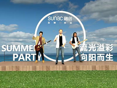 Outdoor Stage for SUNAC Summer Party Featuring Guitar Band and Sunny Sky View 3d model