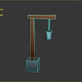 Modern Electronic Device With Orange Stand And Hanging Blue Container