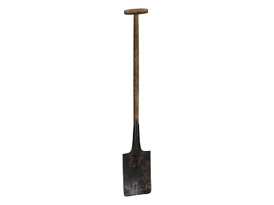 Traditional Agricultural Shovel Equipment With Wooden Handle And Metal Blade 3d model