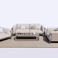 Beige Rattan Outdoor Sofa Set With Wooden Frame Coffee Table And Soft Cushions