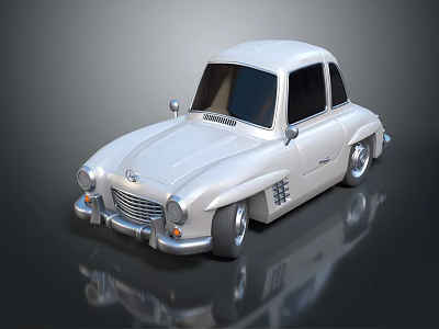 White Vintage Classic Car With Rounded Body Chrome Details And Retro Design 3d model