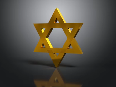Golden Star of David Shiny 3D Rendered Design On Dark Background With Reflective Surface 3d model