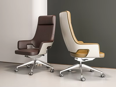 Modern High Back Leather Office Chairs With Brown And Cream Design And Metal Wheels 3d model