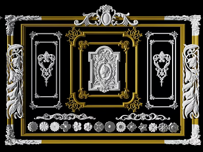 Ornate Decorative Lines Featuring Classical Frame Symmetrical Floral Patterns And Gold White Accents 3d model