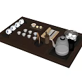 Traditional Wooden Tea Set with Brown Tray White Teacups Glass Teapot and Accessories