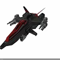 Advanced Sci Fi Spaceship With Red And Black Design Flying Above Clouds
