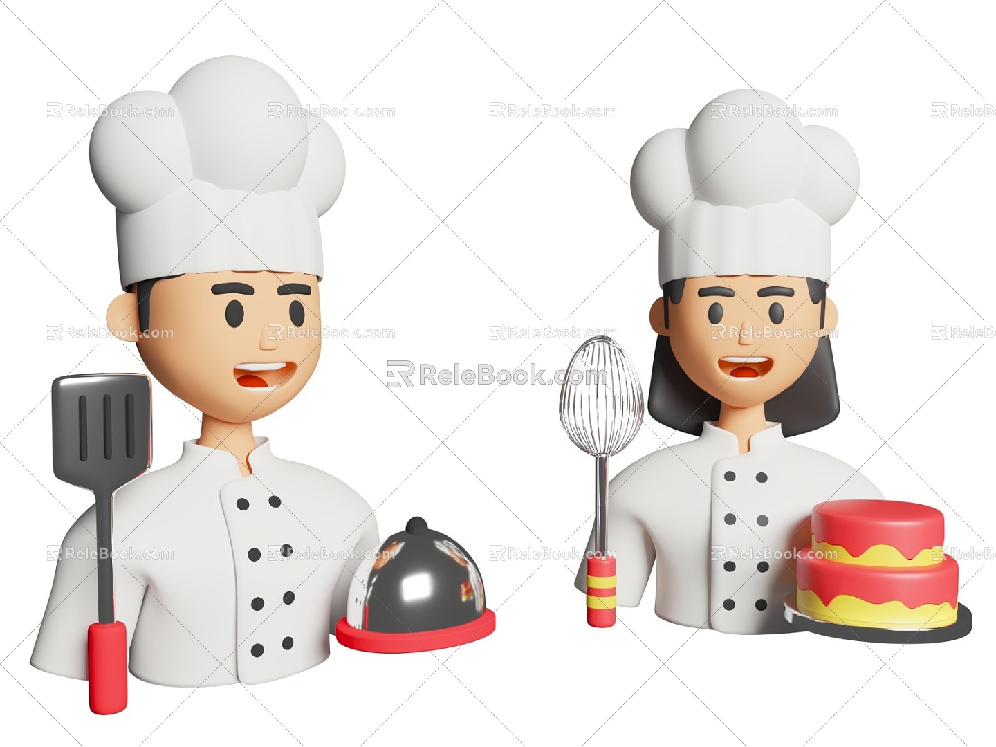 Cartoon style chef female figure male chef gourmet cartoon icon cartoon character 3d model