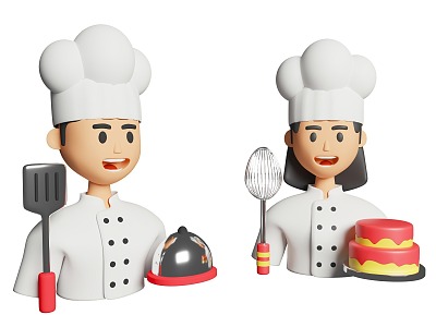 Cartoon style chef female figure male chef gourmet cartoon icon cartoon character model