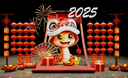 New Chinese Style Meichen Year of the Snake New Year Spring Festival Meichen National Tide Zodiac Year of the Snake Meichen New Year Spring Festival Meichen Year of the Snake Scroll Creative Meichen Year of the Snake New Year's Day Lantern Festiv 3d model