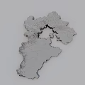 3D Geographical Map Displaying Detailed Terrain With Green Land And Blue Water Regions