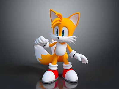 Tails the Anthropomorphic Fox Character With Orange Fur White Gloves And Red Shoes 3d model