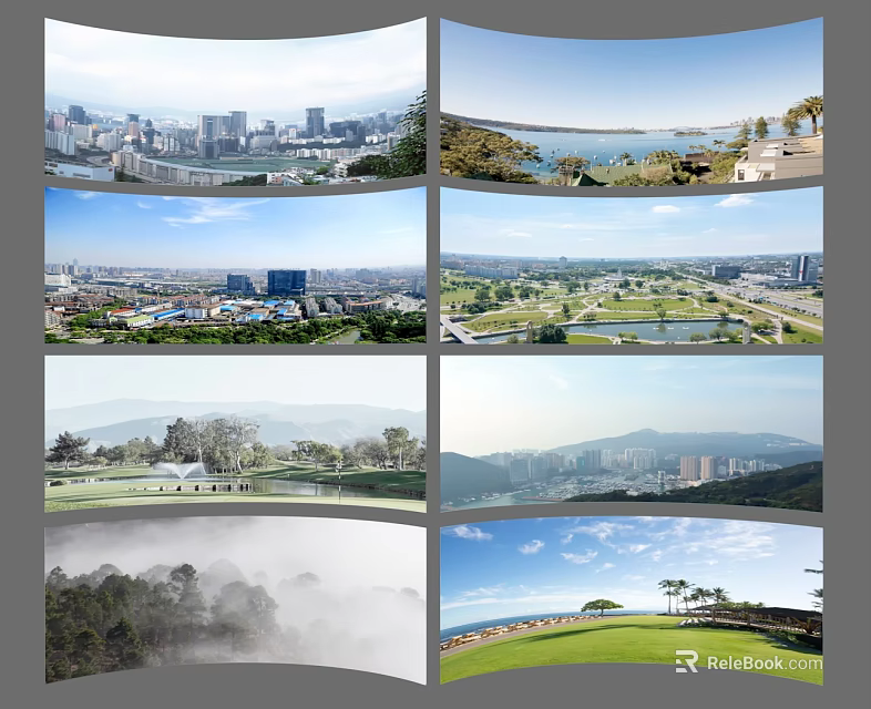 Diverse Scenic Landscape Photos Featuring City Skyline Coastal Areas And Green Spaces 3d model 
