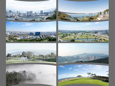Diverse Scenic Landscape Photos Featuring City Skyline Coastal Areas And Green Spaces 3d model