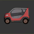 Red Compact Electric Car With Black White Accents And Orange Rims Modern Style