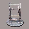 Vintage Industrial Equipment With Wooden Frame Metal Wheel And Mechanical Base Structure