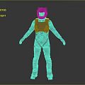 Man In Metallic Spacesuit Standing With Arms Outstretched On Gray Background