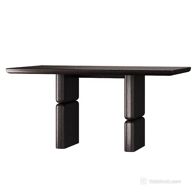 Modern Black Minimalist Dining Table With Sleek Column Legs And Rectangular Top 3d model