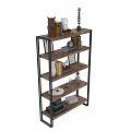 Elegant Decorative Ornament Collection on Multi Tiered Wooden Metal Shelf with Books Vases Picture Frames