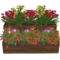 Two Tiered Wooden Planters With Pink Red Yellow Flowers And Green Leaves