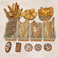 Bread Combination Baguette Toast Eurobag 3d model