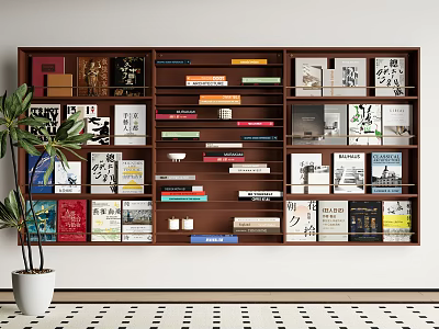 Wooden Wall Mounted Shelf Unit With Multiple Shelves Holding Books And Magazines 3d model