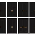 Different Dark Wooden Double Doors With Metal Hardware And Panel Styles 3d model