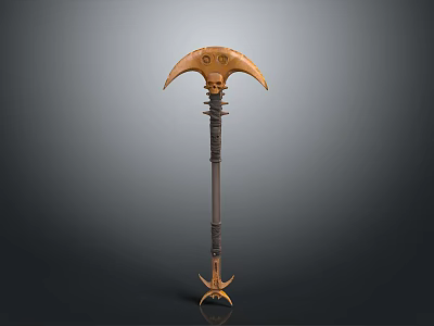 Ancient Weapon With Curved Head Long Metal Handle And Decorative Spikes 3d model