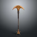 Ancient Weapon With Curved Head Long Metal Handle And Decorative Spikes