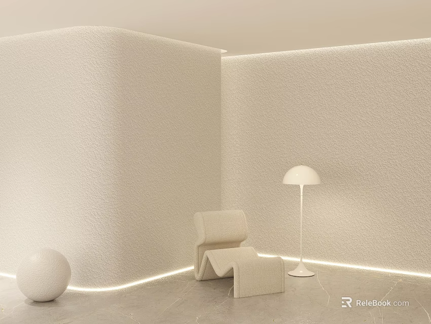 Minimalist Modern Sofa Background Wall With Lighting Armchair And Decor 3d model 