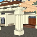 Two Story Classical Hotel Building With Red Roof White Exterior Balcony And Green Plants