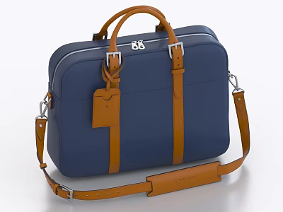 Blue Leather Business Bag With Brown Accents Handle Shoulder Strap And Small Tag 3d model