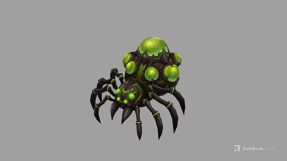 Black Reptile Creature With Green Round Bulbs And Multiple Legs Fantasy Design 3d model 