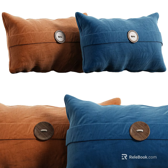 Decorative Brown and Blue Pillows With Button Accents for Home Decor 3d model 