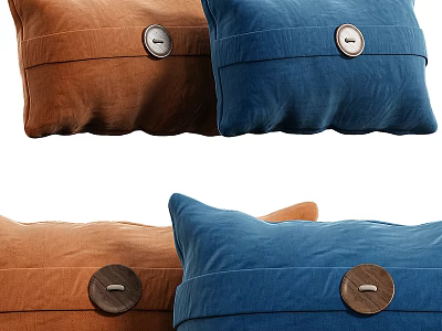 Decorative Brown and Blue Pillows With Button Accents for Home Decor 3d model