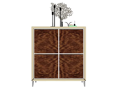 Modern Entryway Sideboard Cabinet With Wooden Doors And Decorative Ornaments On Top 3d model