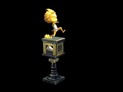 Little Prince Statue With Golden Hair Standing On Decorative Pillar And Intricate Base Details 3d model