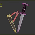 Black Handle Dagger Featuring Shiny Silver Blade And Chain Sheath