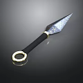 Detailed Sharp Patterned Dagger With Black Handle And Golden Ring Accent