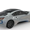 BMW i8 White Sports Car Exterior Design with Black Accents and Blue Trim