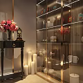 Elegant Decorative Ornament Set With Flower Vase Clock Candles And Glass Display Shelves