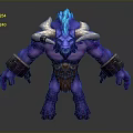 Purple Mythical Creature Character Design With Blue Mane Large Horns Muscular Build
