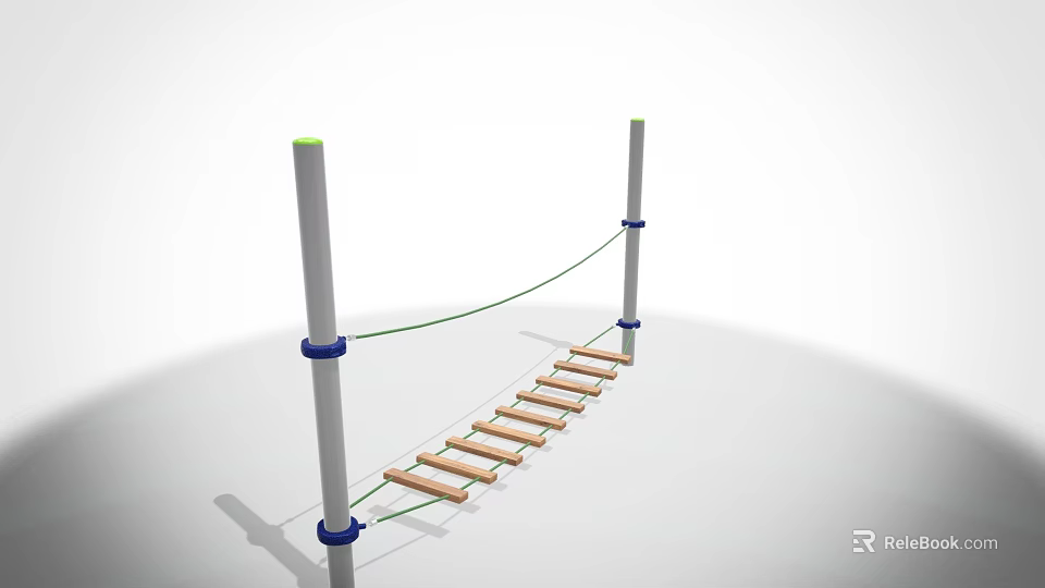 Outdoor Playground Equipment With Tall Poles Ropes And Wooden Planks For Kids Balance Training 3d model 