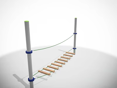 Outdoor Playground Equipment With Tall Poles Ropes And Wooden Planks For Kids Balance Training 3d model
