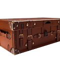 Vintage Brown Leather Trunk Decorative Ornament Set with Metal Buckles and Straps