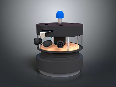 Technical Device With Blue Top Black Body And Circular Platform Featuring Cameras 3d model