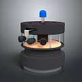 Technical Device With Blue Top Black Body And Circular Platform Featuring Cameras