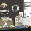 Cute Plush Whale Turtle Shark Dolls in Kids Room With Boat Lighthouse Decor