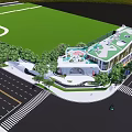Modern Kindergarten Building With Colorful Roof Green Lawn And Play Facilities